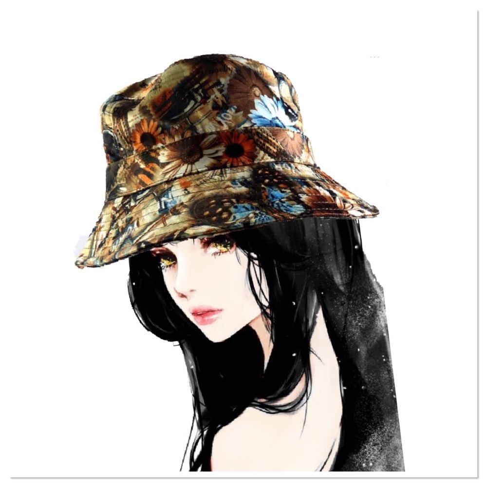 Vintage Brown Flowers Bucket Hat